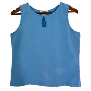 Eddie Bauer Top Women Size Large Blue Keyhole Neck Sleeveless Stretch Athleisure
